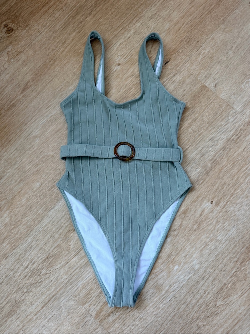 Missguided Sage Green Ribbed Kids One-Piece with Tortoiseshell Buckle Size 2 XS